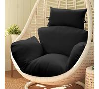 joomie Waterproof Egg Chair Cushion Replacement 119x79x13 cm Thicken Hanging Egg Swing Chair Cushion Indoor Outdoor Wicker Rattan Hammock Basket Cushion with Headrest Pillow, Black