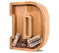 JOOMLAFLY Wooden Letter Piggy Bank for Kids Larger Alphabet Letter Bank for Boys Initial Coin Bank Personalized Piggy Bank Wood Money Save Box for Birthday and Festival-Upgrade 9"" D Piggy Bank