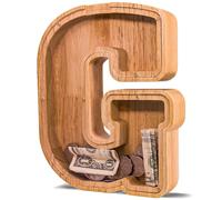 JOOMLAFLY Wooden Letter Piggy Bank for Kids - Personalized Initial Coin Bank - Transparent Acrylic Panel - Multi-functional - Unisex - Children and Families