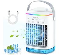 Joomouney Portable Air Cooler, 3-in-1 Air Cooler, Mini Air Conditioner with 4 Wind Speed & 7 Colour Lights & 700ml Water Tank&2-8H Timer, Personal Evaporative Air Cooler Fan for Home