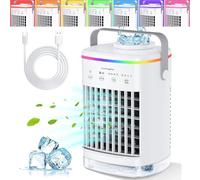 Joomouney Portable Air Cooler, 3-in-1 Evaporative Air Cooler, Portable Air Conditioner with 4 Wind Speed & 7 Colour Lights & 700ml Water Tank & 2-8H Timer, Personal Air Coolers for Home Office Bedroom