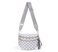 Jooniter Spacious Nylon Crossbody Bag Checkered Bum Bag for Women, Handbags Wallets Purses Trendy Shoulder Fanny Packs, Light Gray Checkered