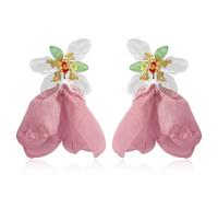 JOONL Bohemian Fabric Flower Leaf Dangle Drop Earrings Handmade Large Acrylic Beaded Floral Petal Stud Earrings for Women, L, Resin, No Gemstone