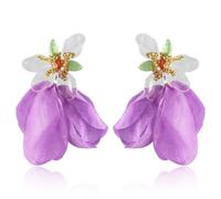 JOONL Bohemian Fabric Flower Leaf Dangle Drop Earrings Handmade Large Acrylic Beaded Floral Petal Stud Earrings for Women, L, Resin, No Gemstone