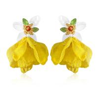JOONL Bohemian Fabric Flower Leaf Dangle Drop Earrings Handmade Large Acrylic Beaded Floral Petal Stud Earrings for Women, L, Resin, No Gemstone