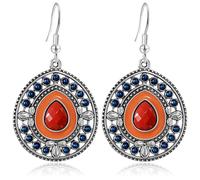 JOONL Bohemian Silver Enamel Teardrop Dangle Drop Earrings Vintage Gold Waterdrop Bead Crystal Geometry Hook Earrings For Women, M, Metal, No Gemstone