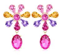 JOONL Bohemian Sparkly Crystal Big Flower Teardrop Dangle Drop Earrings Rhinestone Floral Stud Earring for Women, Huge Large, Metal, Rhinestone