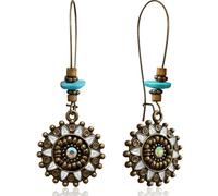 JOONL Bohemian Vintage Copper Brown Round Flower Beaded Dangle Drop Earrings Retro Geometric Sunflower Leverback Earrings For Women, L, Metal, Rhinestone