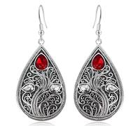 JOONL Bohemian Vintage Silver Geometry Teardrop Carving Dangle Drop Earrings Tribal Sparkly Crystal Flower Hook Earrings for Women, M, Metal, No Gemstone