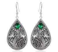 JOONL Bohemian Vintage Silver Geometry Teardrop Carving Dangle Drop Earrings Tribal Sparkly Crystal Flower Hook Earrings for Women, M, Metal, No Gemstone