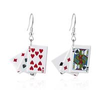 JOONL Creative Funny Square Simulation Poker Card Dangle Drop Earrings Unique Metal Love Heart Geometric Hook Earrings For Women, M, Metal, No Gemstone