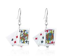 JOONL Creative Funny Square Simulation Poker Card Dangle Drop Earrings Unique Metal Love Heart Geometric Hook Earrings For Women, M, Metal, No Gemstone