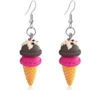 JOONL Cute Colorful Ice Cream Dessert Alloy Soft Ceramic Dangle Drop Earrings Sweet Ice Cream Egg Barrel Earrings for Women, Polymer clay