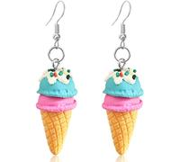 JOONL Cute Colorful Ice Cream Dessert Alloy Soft Ceramic Dangle Drop Earrings Sweet Ice Cream Egg Barrel Earrings for Women, Polymer clay