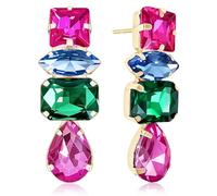 JOONL Dainty Sparkly Crystal Square Teardrop Circle Dangle Drop Earrings Long Chic Glitter Rhinestones Geometry Stud Earrings For Women, L, Metal, No Gemstone
