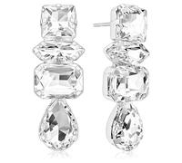 JOONL Dainty Sparkly Crystal Square Teardrop Circle Dangle Drop Earrings Long Chic Glitter Rhinestones Geometry Stud Earrings For Women, L, Metal, No Gemstone