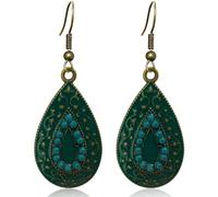 JOONL Exquisite Geometric Alloy Rhinestone Contrast Hook Earrings Handmade Bohemian Unique Tribal Ethnic Colorful Vintage Antique Enamel Waterdrop Dangle Drop Earrings for Women Jewelry Gifts, Metal