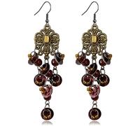 JOONL Handmade Bohemian 70s 80s Vintage Copper Chandelier Flower Dangle Drop Earrings Chic Glitter Colorful Bead Shell Tassel Hook Earrings For Women