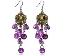 JOONL Handmade Bohemian 70s 80s Vintage Copper Chandelier Flower Dangle Drop Earrings Chic Glitter Colorful Bead Shell Tassel Hook Earrings For Women