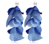 JOONL Handmade Bohemian Lightweight Fabric Flower Dangle Drop Earrings Chic Pearl Large Tassel Petal Stud Earrings For Women, L, Fabric Resin, No Gemstone