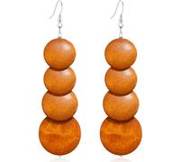 JOONL Handmade Bohemian Wooden Round Geometry Dangle Drop Earrings Long Chain Wood Disc Circle Hook Earrings For Women, Huge Large, Wood, No Gemstone