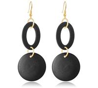 JOONL Handmade Boho Wooden Bow Teardrop Dangle Drop Earrings Hollow Circle Round Geometry Hook Earrings For Women, L, Wood, No Gemstone