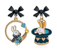 JOONL Handmade Funny Cartoon Rabbit Bow Knot Dangle Drop Earrings Cute Enamel Heart Poker Cards Stud Earrings for Women, M, Metal, No Gemstone