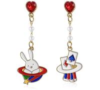 JOONL Handmade Funny Cartoon Rabbit Bow Knot Dangle Drop Earrings Cute Enamel Heart Poker Cards Stud Earrings for Women, M, Metal, No Gemstone