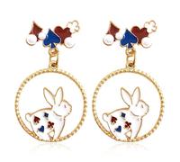 JOONL Handmade Funny Cartoon Rabbit Bow Knot Dangle Drop Earrings Cute Enamel Heart Poker Cards Stud Earrings for Women, M, Metal, No Gemstone