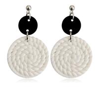 JOONL Handmade Polymer Clay Black White Grid Round Circle Dangle Drop Earrings Polka Dot Geometric Irregular Stud Earring for Women, L, Polyester, No Gemstone