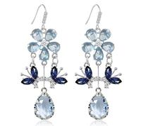 JOONL Handmade Unique Long Silver Sparkly Crystal Teardrop Flower Dangle Drop Earrings Chic Vivid Rhinestones Butterfly Floral Hook Earrings For Women, L, Metal, No Gemstone