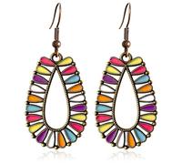 JOONL Handmade Vintage Silver Enamel Teardrop Dangle Drop Earrings Bohemian Gold Hollow Water Geometry Hook Earring For Women, M, Metal, No Gemstone