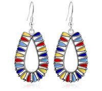 JOONL Handmade Vintage Silver Enamel Teardrop Dangle Drop Earrings Bohemian Gold Hollow Water Geometry Hook Earring For Women, M, Metal, No Gemstone