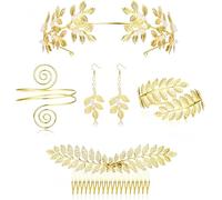 joonnair Set of 5 Greek Goddess Costume with Leaf Design, Headpiece, Laurel Wreath, Hair Comb, Roman Goddess Headband, Greek Goddess Jewellery for Bride Costume Wedding