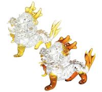 JOONOR 2Pcs Cute Crystal Dragon Figurines Hand Blown Glass Art Small Mythical Animals Collectible Gift Crystal Dragon Paperweight Chinese Dragon Zodiac Statue,Gold+Amber