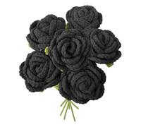 JOONOR 6PCS Hand-Woven Roses,Crochet Rose Flower Bouquet, Hand-Knitted Black Rose Artificial Flowers Suitable for Anniversaries Celebrations Birthday Gift Wedding Decor