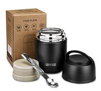 JOOPETALK 17 oz Insulated Lunch Containers, Black, Vacuum Stainless Steel Thermo Lunch Box with Handle and Folding Spoon for School, Office, Travel