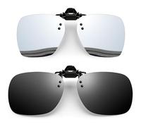 Joopin 2 Pack Oversized Polarised Clip on Sunglasses Black + Silver