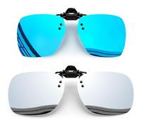 Joopin 2 Pack Oversized Polarised Clip on Sunglasses Silver + Blue