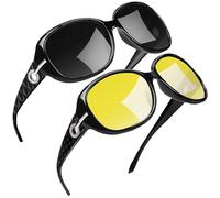 Joopin Black Polarised Sunglasses Womens Fashion Night Vision Glasses, Rhinestone Oversized Sun Glasses UV400 Butterfly Shades for Women