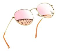 Joopin Pink Sunglasses Womens, Retro Circle Sunnies Metal Frame Round Sun Glasses Hippie Travelling Driving Fishing