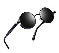 Joopin Polarised Retro Round Sunglasses Steampunk, Vintage 90s Rocking Style Metal Frame Circle Sunglasses for Men Women UV400 Protection