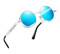 Joopin Polarised Retro Small Round Sunglasses Steampunk, Vintage 90s Hiphop Style Circle Mirrored Lens Metal Frame Sunglasses for Men Women UV400 Protection