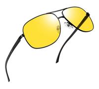 Joopin Rectangle Night Driving Glasses for Men, Anti Glare Yellow Lens Double Bridge Metal Frame Night Vision Glasses for Driving (Black Frame Yellow Lens)