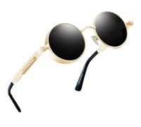 Joopin Round Steampunk Sunglasses Retro Circle Hippie Sun Glasses Polarised UV400 Steampunk Sideshield Shades for Women Men Sunnies (Gold Black)