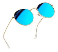 Joopin Round Sunglasses Womens Mens, Retro Circle Sunnies Metal Frame Sun Glasses Hippie Travelling Driving Fishing Mirrored Blue