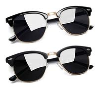 Joopin Semi-Rimless Polarised Sunglasses Man UV400 Protection Retro Half Frame Sunglasses Unisex Polarized Women Mens (Brilliant Black+Matte Black)