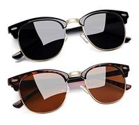 Joopin Semi-Rimless Polarized Sunglasses Man, UV400 Protection Classic Horn Rimmed Sun Glasses for Men Women (Brilliant Black+Leopard)