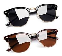 Joopin Semi-Rimless Polarized Sunglasses Man, UV400 Protection Classic Horn Rimmed Sun Glasses for Men Women (Brilliant Black+Brown)