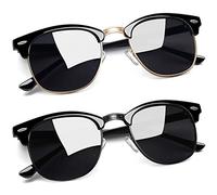Joopin Semi-Rimless Polarized Sunglasses Man, UV400 Protection Classic Horn Rimmed Sun Glasses for Men Women (Brilliant Black+All Black)